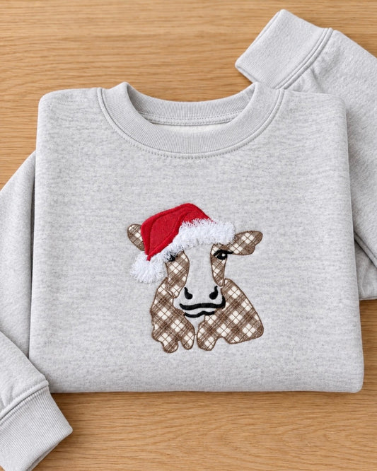 Christmas Cow Fringe Sweatshirt, Adult