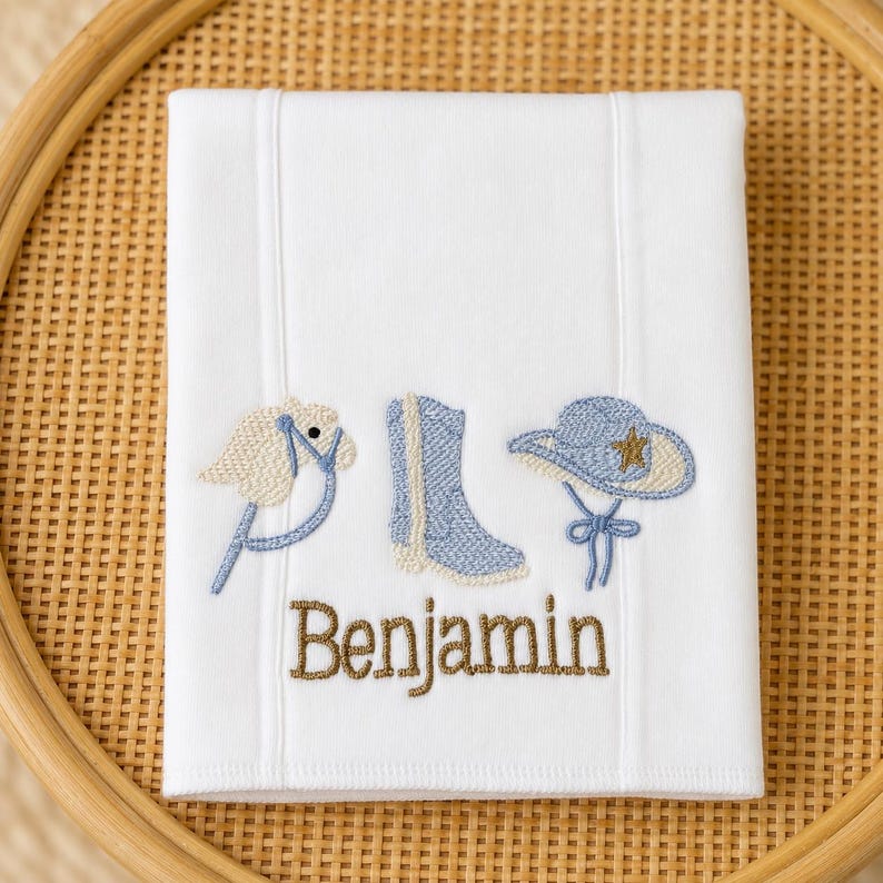 Personalized cowboy burp cloth detail
