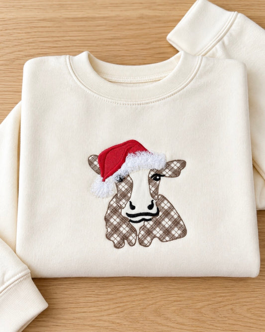 Christmas Cow Fringe Sweatshirt, Adult
