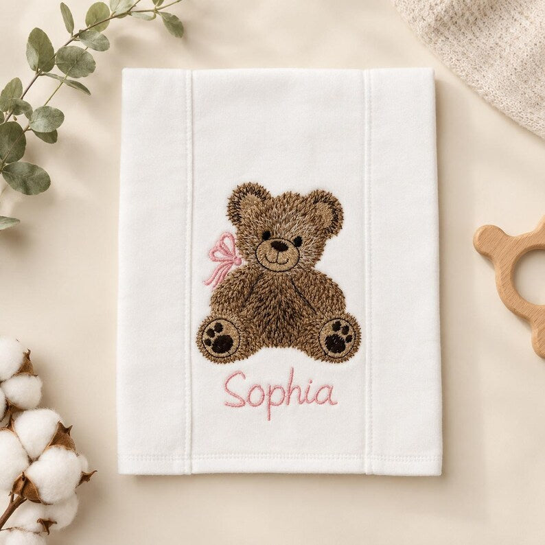Personalized teddy bear burp cloth detail