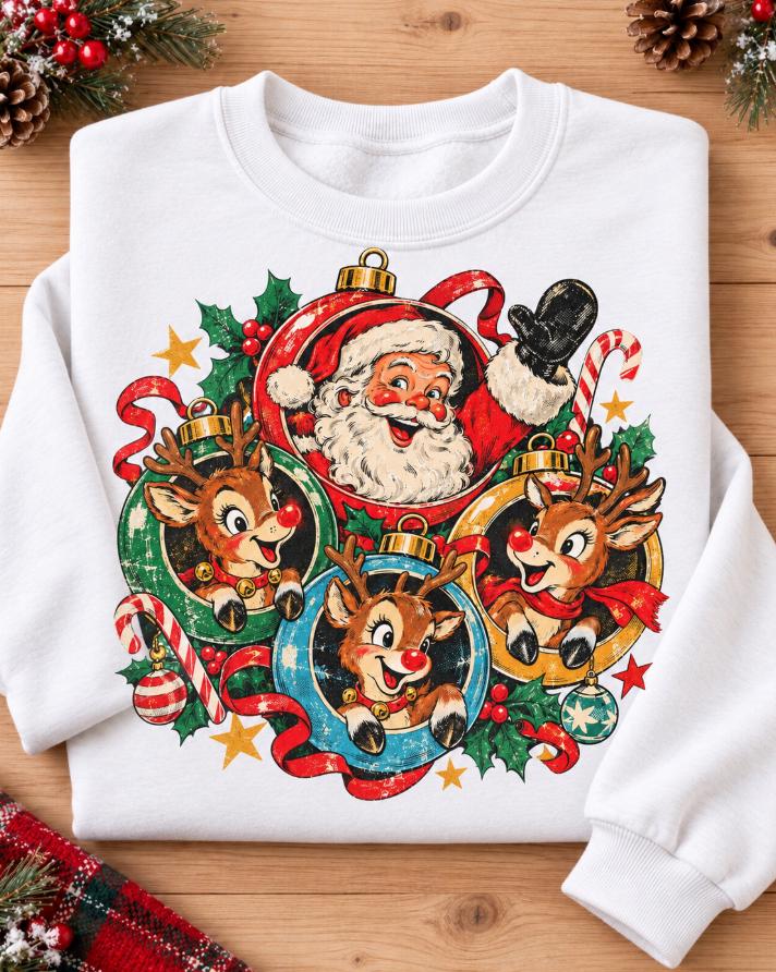 Vintage Santa reindeer sweatshirt color options