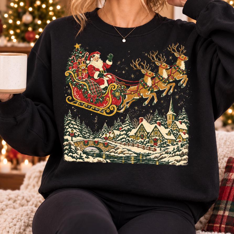 Santa sleigh and reindeer graphic detail