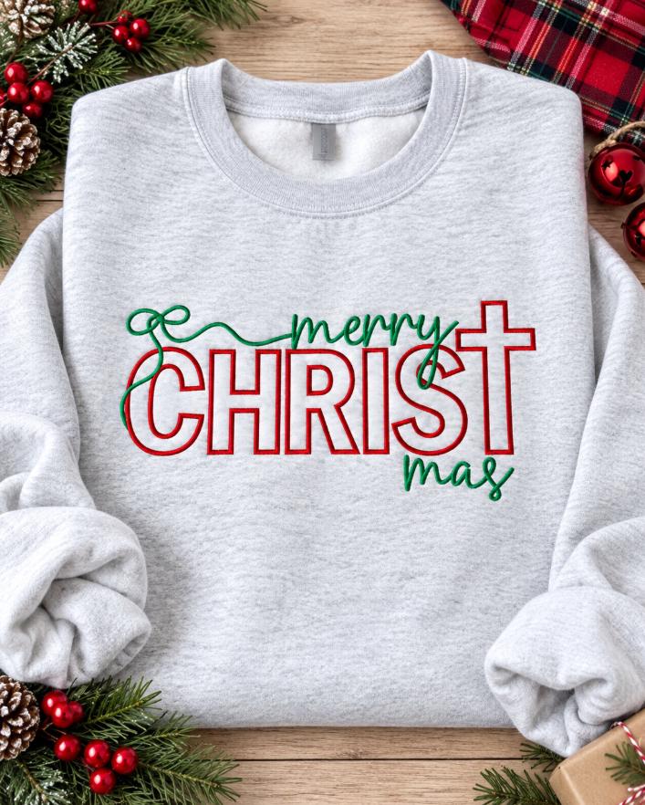 Merry CHRISTmas embroidered ash crewneck sweatshirt
