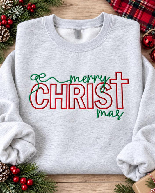 Merry CHRISTmas embroidered ash crewneck sweatshirt