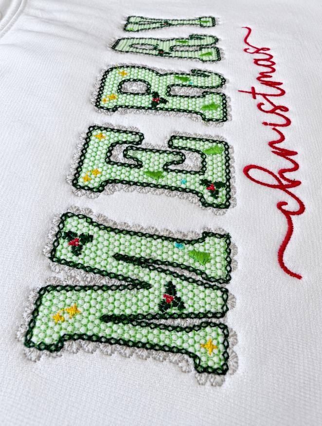 Merry Christmas Embroidered Crewneck, Adult